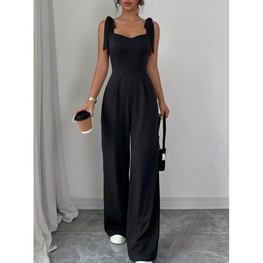 ZARA Chic Summer Womens Solid Square Neck Strappy Long Resort Jumpsuit